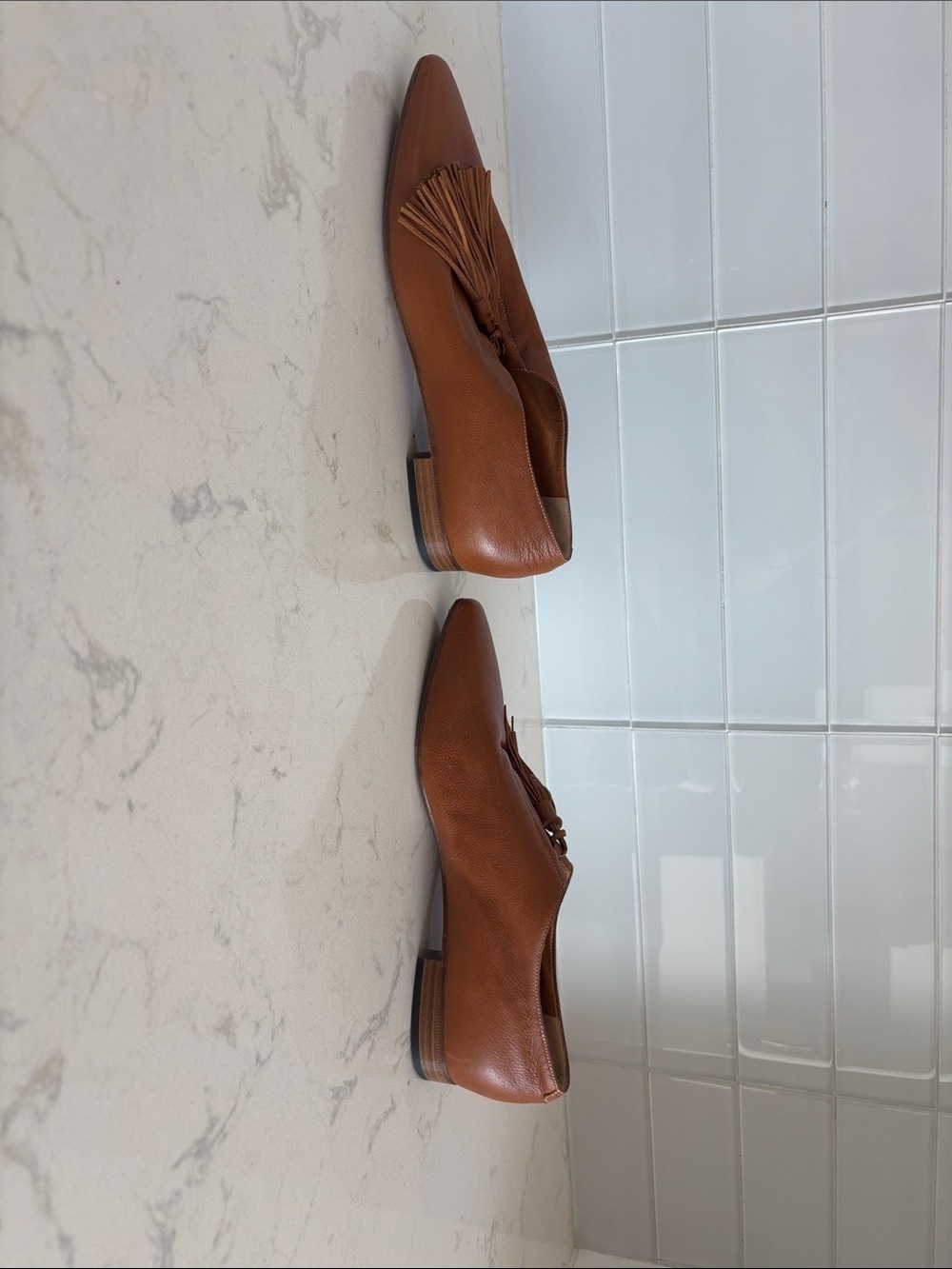 Ron White Women's Tan Leather Tassel Loafers - Picture 8 of 9